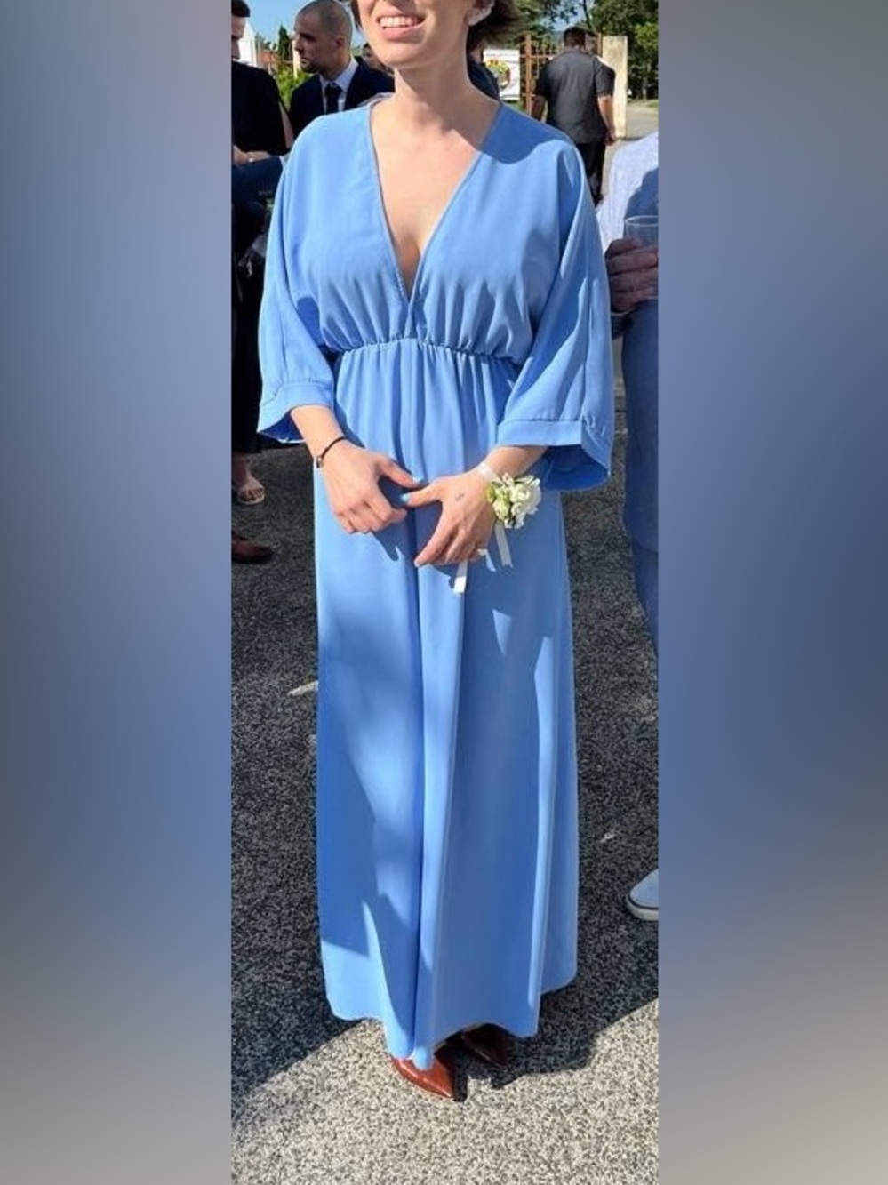 Elegant Sky Blue Long Sleeve Maxi Dress